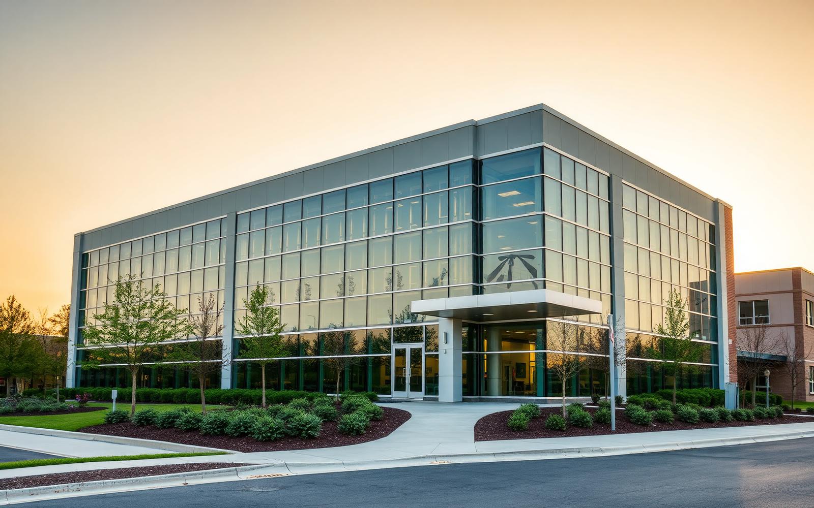 Modern professional office building exterior in Forest Park